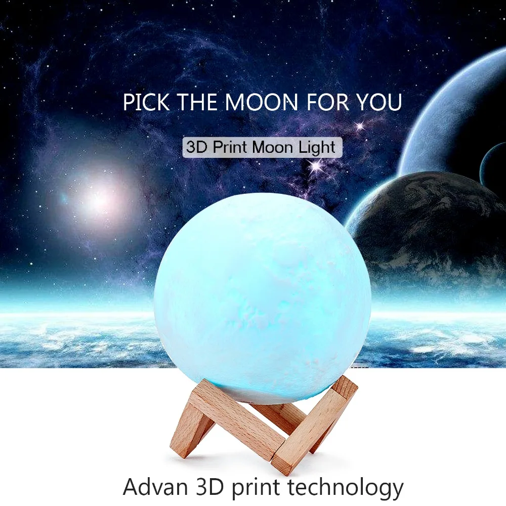 

3D Print Moon Lamp Rechargeable Night Light RGB Color Change Toilet Light Touch Switch Bedroom Home Decor Creative Gift
