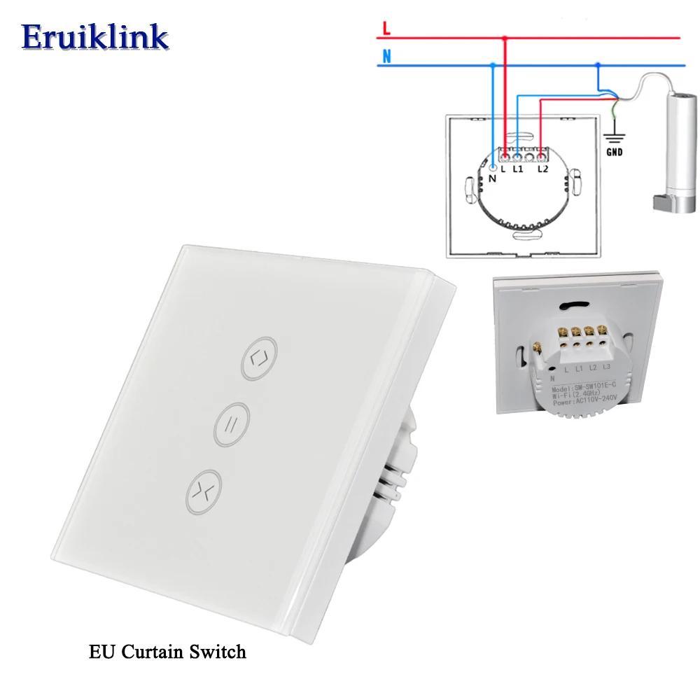 Interruptor do Painel de Vidro da ue Interruptor de Toque sem Fio Controle de Voz por Alexa Google para Casa Elétrica do Motor Cortina Wi-fi Inteligente & - Image 3