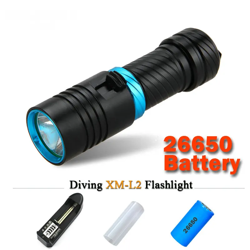 

100M Diver Flashlight LED Torch 5000lumen CREE XM L T6 L2 Underwater Diving Light Lamp Use rechargeable batteries 18650 OR 26650