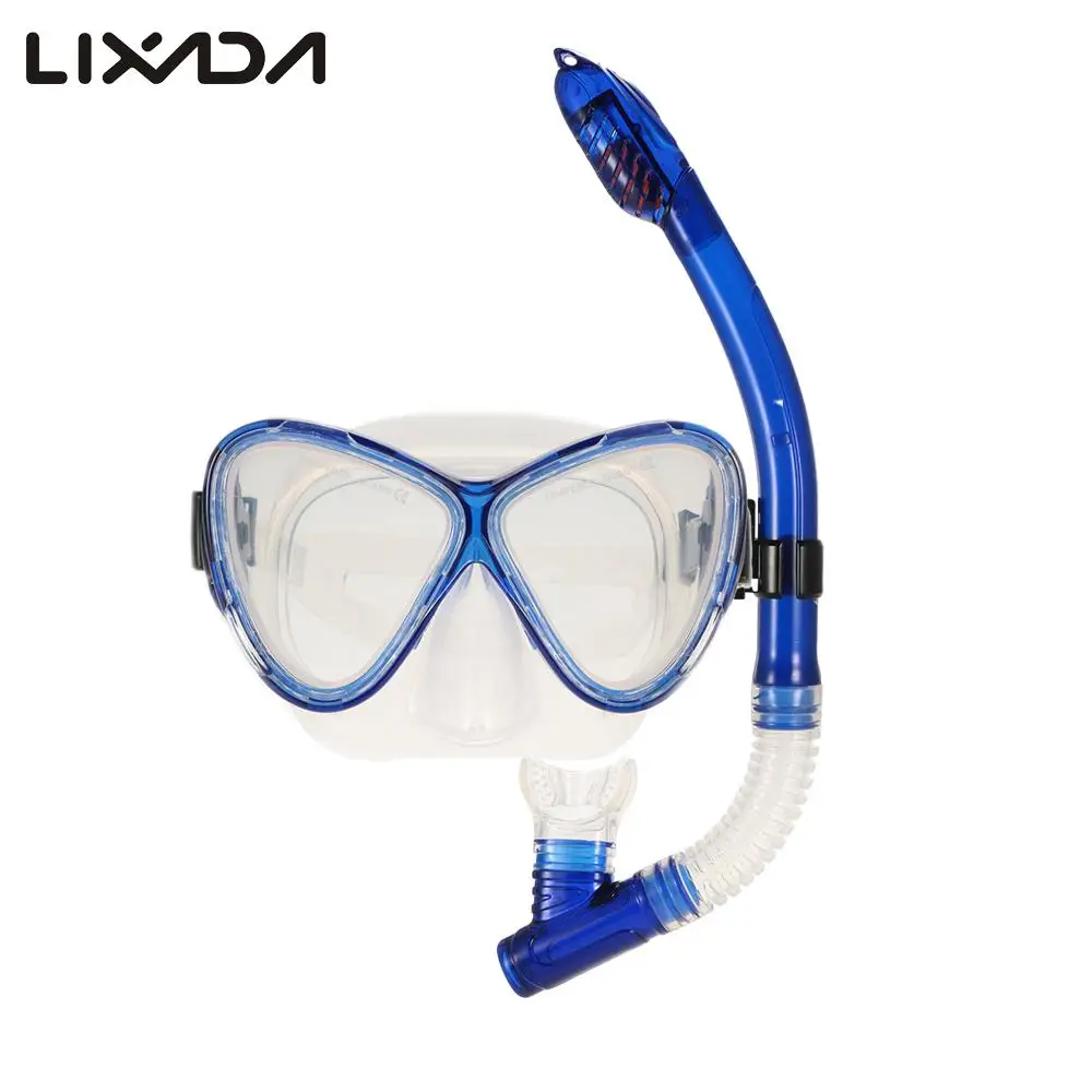 Anti fog Scuba Diving Mask Silicone Mouthpiece Dry Snorkel Two window Tempered Glass Mask Set