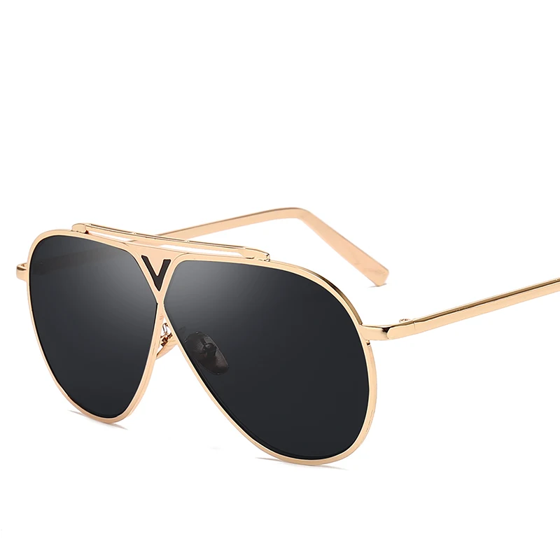 2019 Brand Designer Men Oversized Pilot Sunglasses One Piece High Quality Goggles for Women Metal Frame Driving UV400