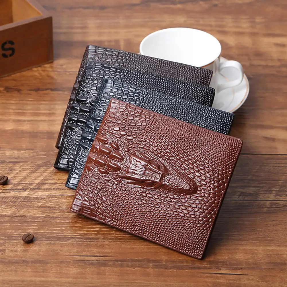 

Yfashion Men Alligator Short Purse Retro Solid Color Short Wallet
