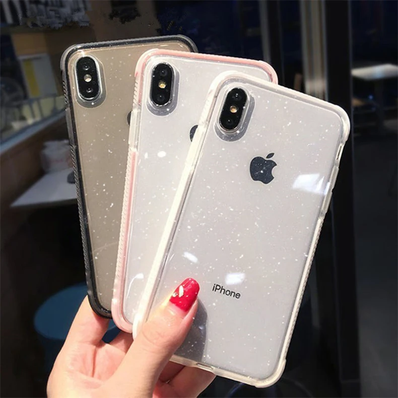 Блестящий чехол для телефона iPhone XS Max X противоударный прозрачный мягкий из ТПУ с