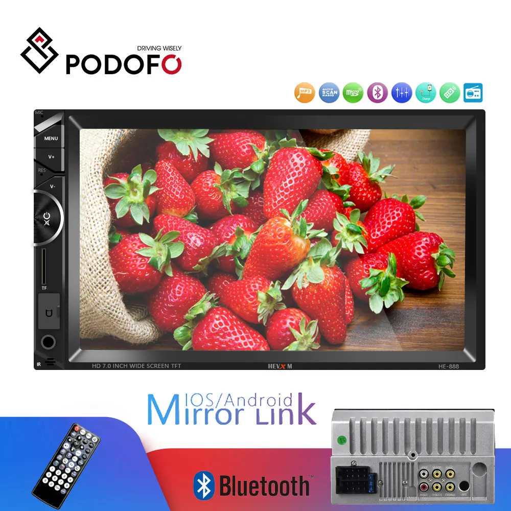 

Podofo 2din Car Radio Autoradio 7" Car Multimedia Player MP5 Bluetooth Mirror Link AUX Touch Screen Cassette Recorder Stereo