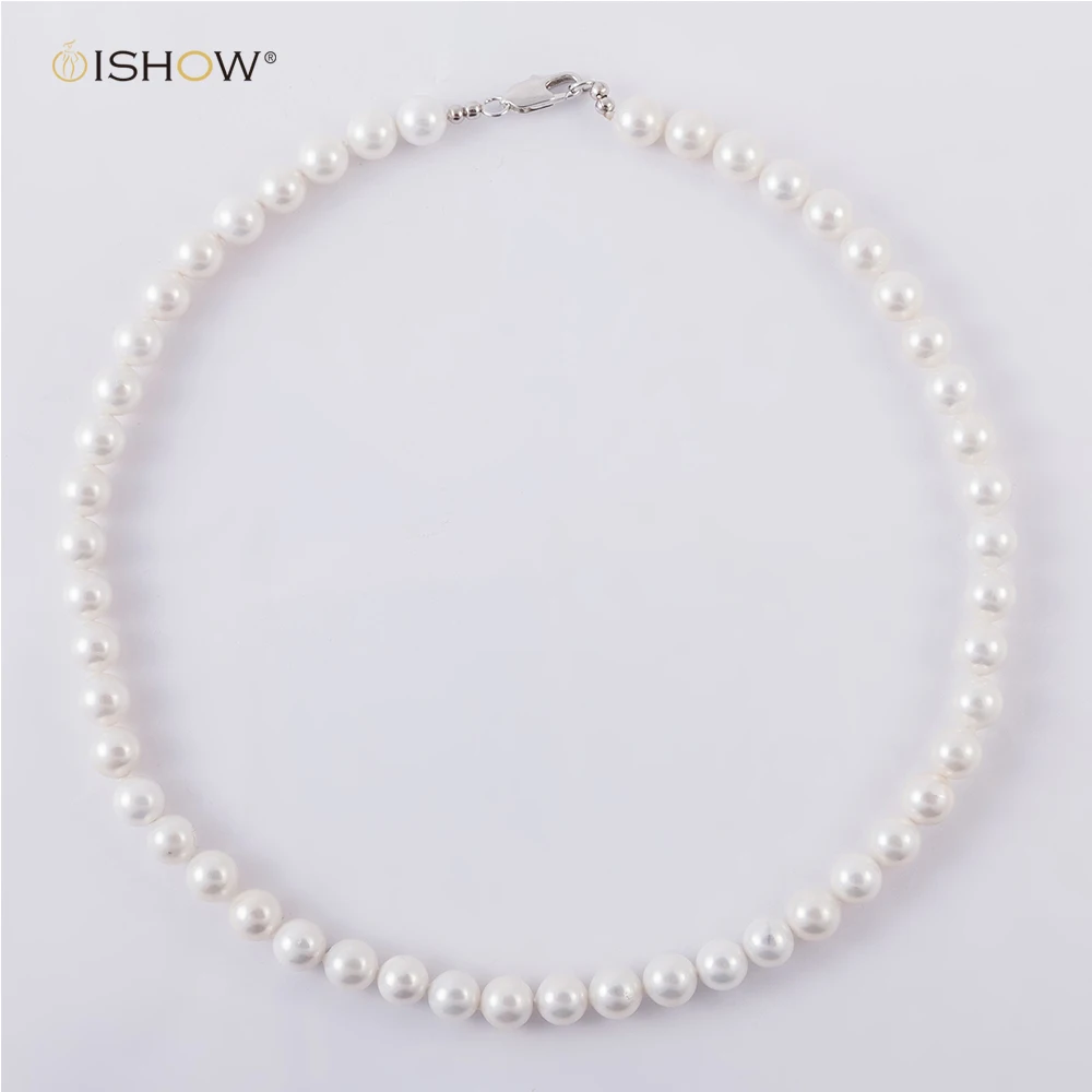 

8mm White Shell Pearl Necklaces Simulated Pearl Necklace Women Wedding Jewelry Gift Silver Choker Necklace Bijoux Femme