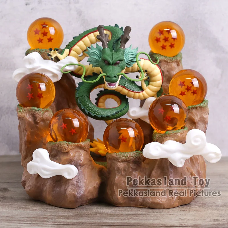 

Dragon Ball Shenron Figure with 7 Stars Crystal Balls + Mountain Stand DBZ Collectible Figure Set Model Toy (NO BOX)