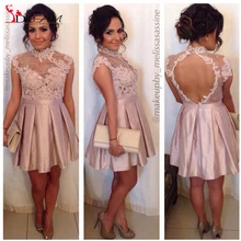 2016 Sexy Spitze Partykleider Backless High Neck Mini Flügelärmeln Prom Cocktailkleid Schulabschluss Heimkehr Königin Kleid Kleider
