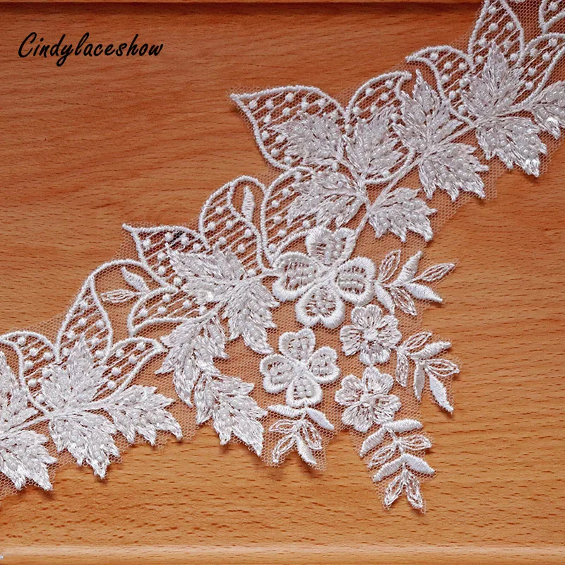 

11.5cm Width White Ivory Beaded Wedding Dress Lace Trim Ribbon Clothes Accessories Lace Trimmings Embroidery Sewing Lace Fabric