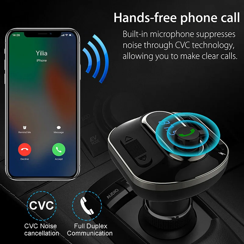 

Wireless Bluetooth Car Handsfree AUX Audio Receiver FM Adapter USB Charger ND998