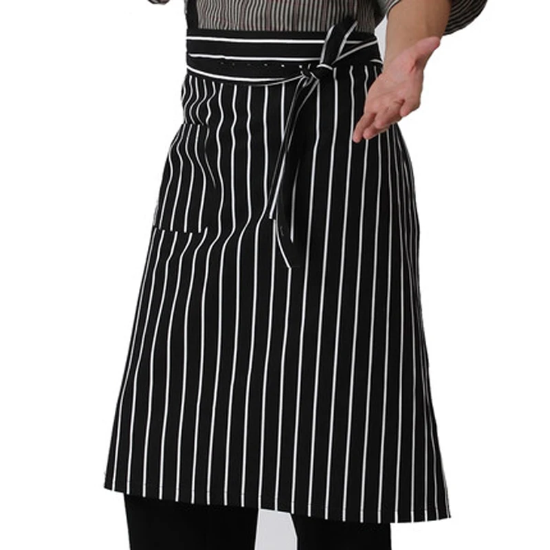 High Quality Fashion Waist Apron Kitchen Restaurant Bbq Work Short Apron Cotton Men Women Korean White Blue Half Apron