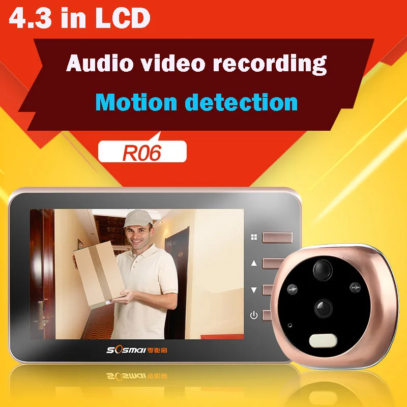 4,3 ''аудио видео глазок дверная камера TFT lcd для цифрового просмотра глазок видео рекордер ночного видения движения обнаружения глаз