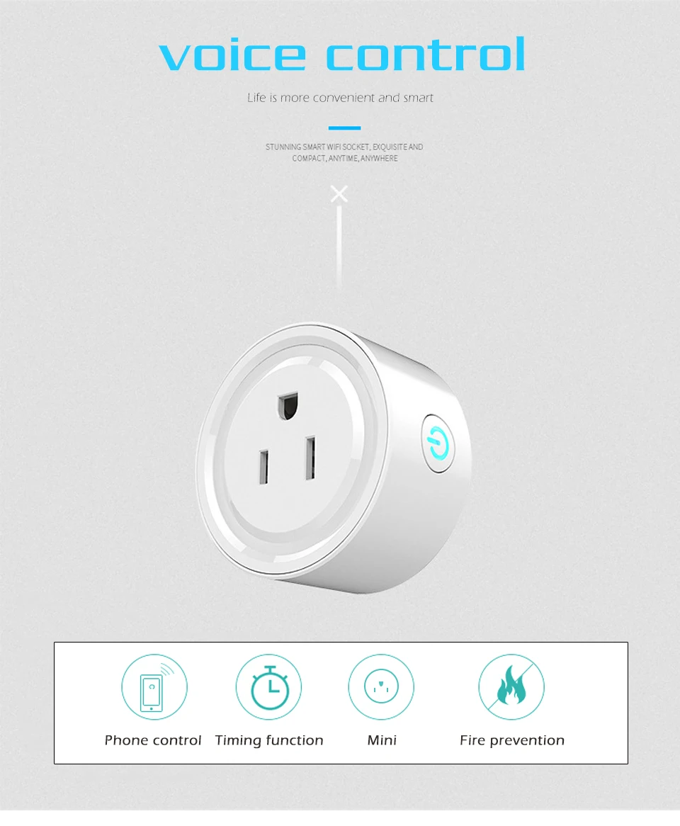 US Smart Plug WiFi Power Switch Working with Alexa and Google Wireless Outlet Voice Intelligent Control Electric Mini Socket (6)