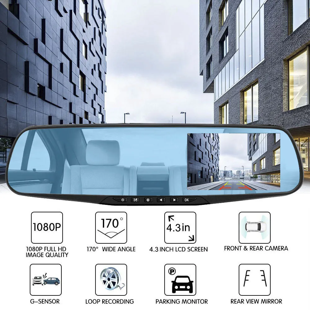 Автомобильный видеорегистратор HGDO 4 3 дюйма FHD 1080P с двумя