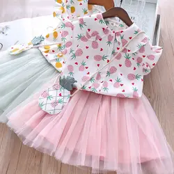 2019 летние девушки ананас топ с сердечком и юбка комплекты из 2 предметов Детский костюм оптовая продажа гофрированные наряды для девушек