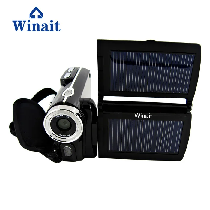 12MP двойное солнечное зарядное устройство Цифровая видеокамера с экраном 2,7 дюйма и литиевой батареей