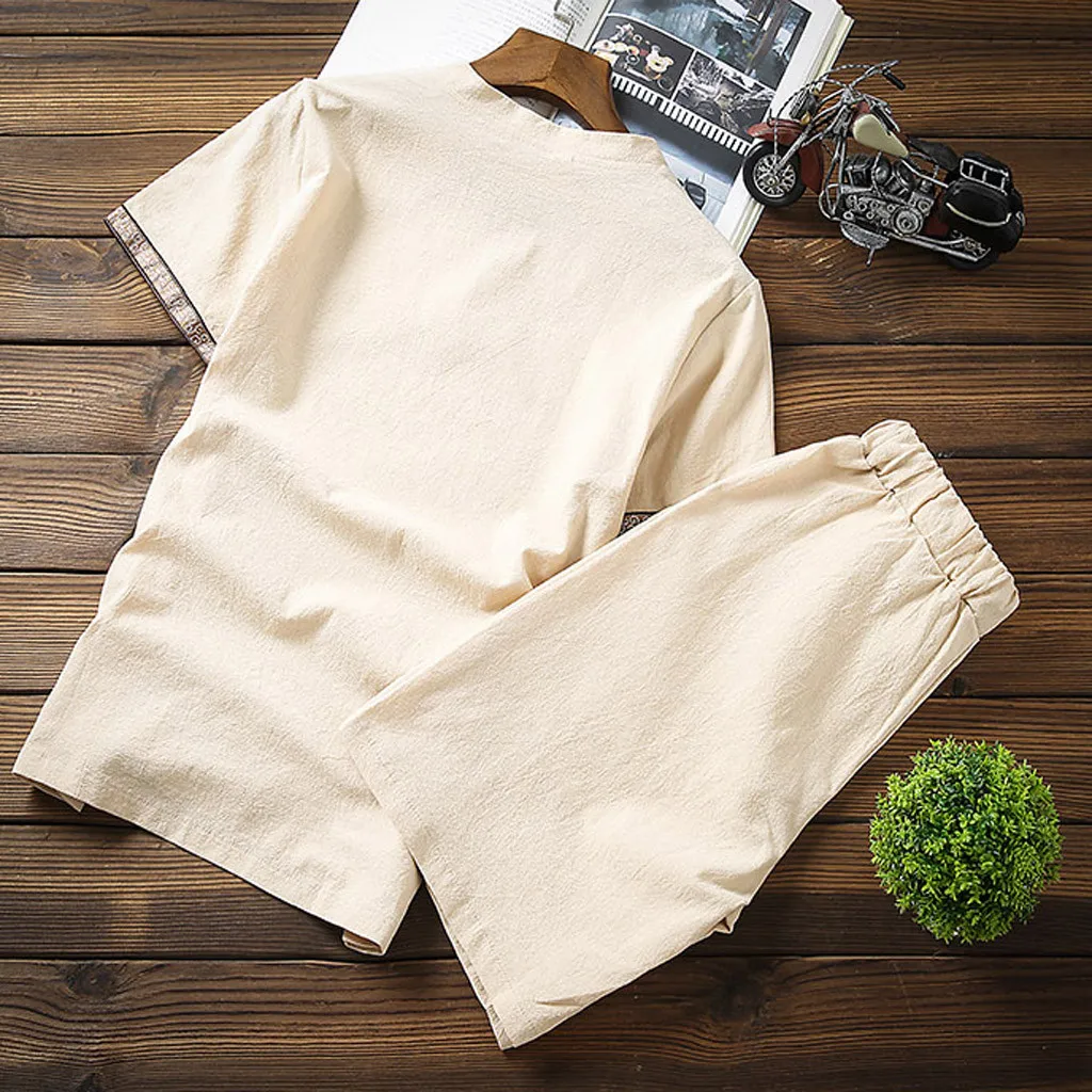 2019 Новый Мужской Дорожный комплект, мужские повседневные шорты для отдыха, Мужская футболка с короткими рукавами, летние шорты, большой