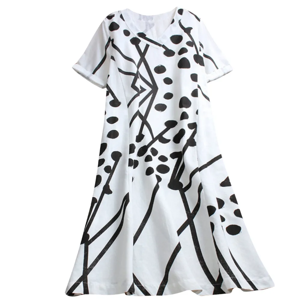 

Fashsiualy Women Casual Short Sleeve V Neck Print Loose Long Plus Size Party 2019 Summer Dress Vestidos