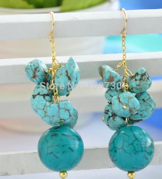 

ry00251 16mm blue baroque round turquoise bead dangle grape earring k
