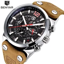 BENYAR Brand Chronograph Sports Men Watches Fashion Military Waterproof Leather Quartz Watch Relogio Masculino Zegarek Meski