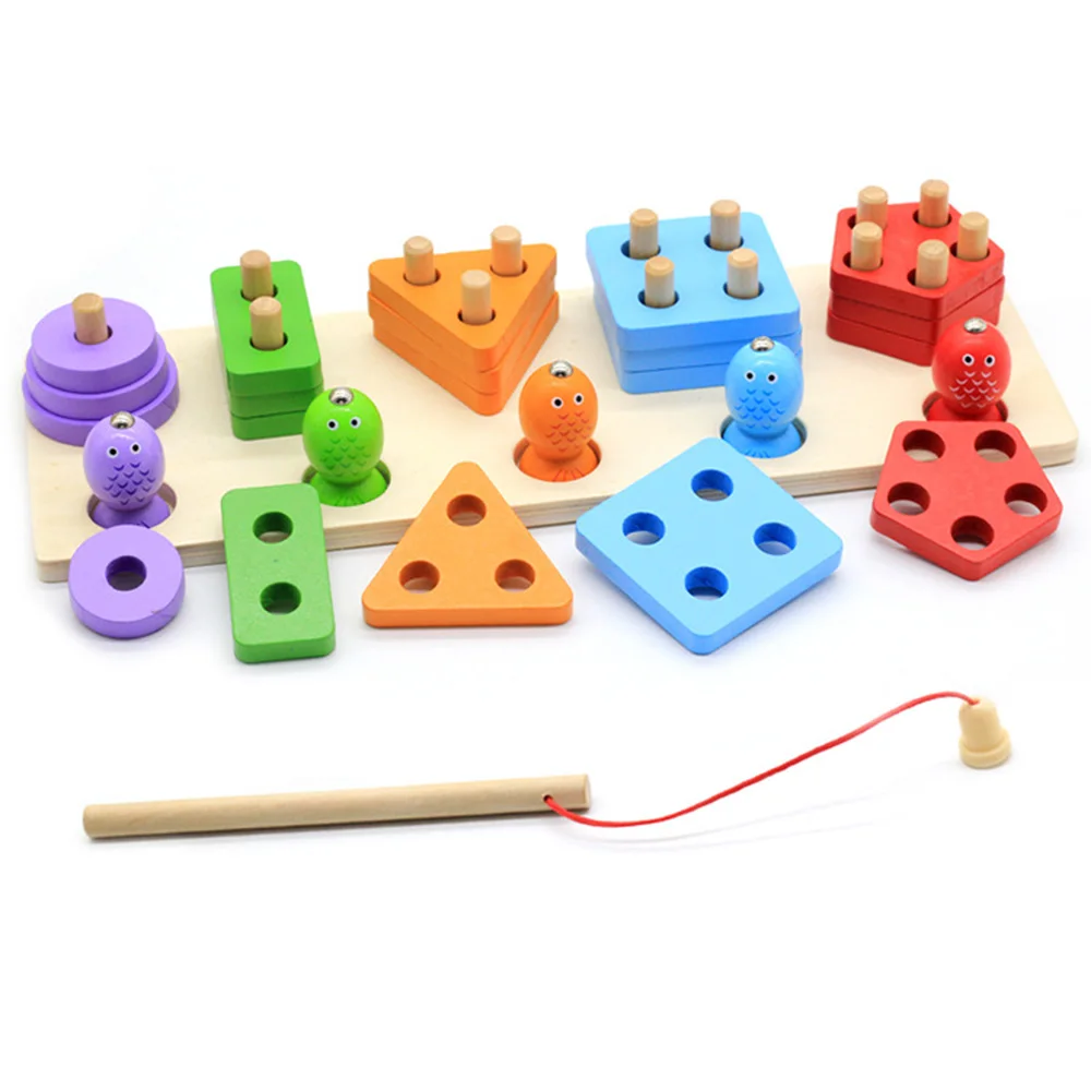 

Magnetic Fishing Game Children's Fishing With a Magnet Geometric Shape Pairing Blocks High Grade Basswood Children Magnetic Fi