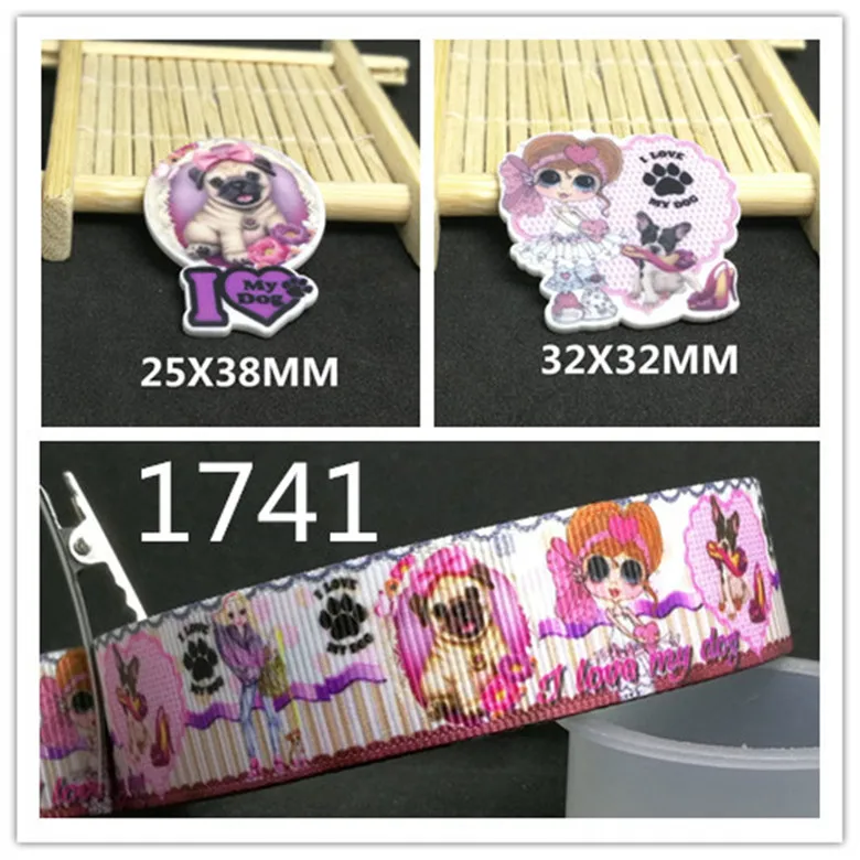 

7/8inch 100yard ribbon and 100pcs resin 1 set printed cartoon printed ribbon and resin RTS1741