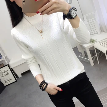 

Autumn Winter New Women Sweater Fashion Knitted Pullovers Half-turtleneck Sweaters Plus Size Slim Knit Bottoming Female Clothing
