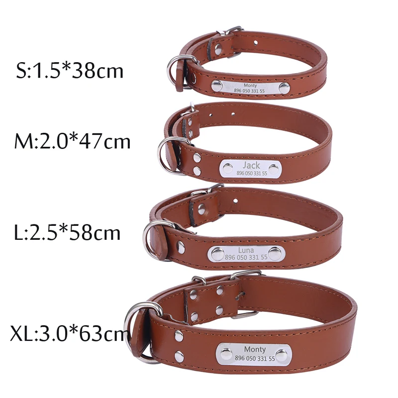  Personalized Leather Dog Collars Custom Cat Dogs Name Phone ID Collar Free Engraving Metal Buckle for small Medium pets