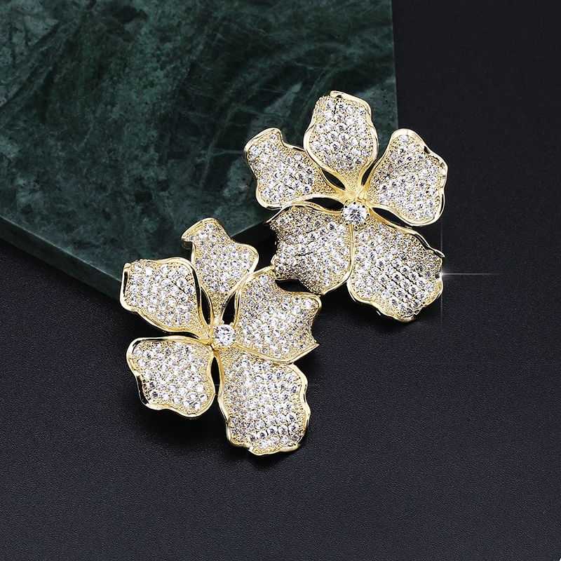 

XIUMEIYIZU Fashion Gold/Silver Plated Micro Pave Cubic Zirconia Earring Flower Design Large Stud Earrings