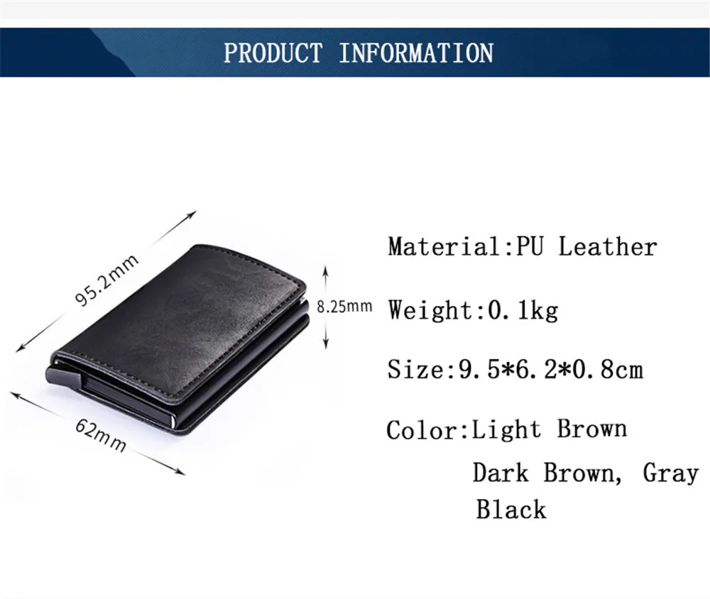 Bycobecy PU кожаный держатель для кредитных карт металлическая Одиночная открытка-Коробка Чехол для женщин и мужчин RFID сумочки Визитница ID