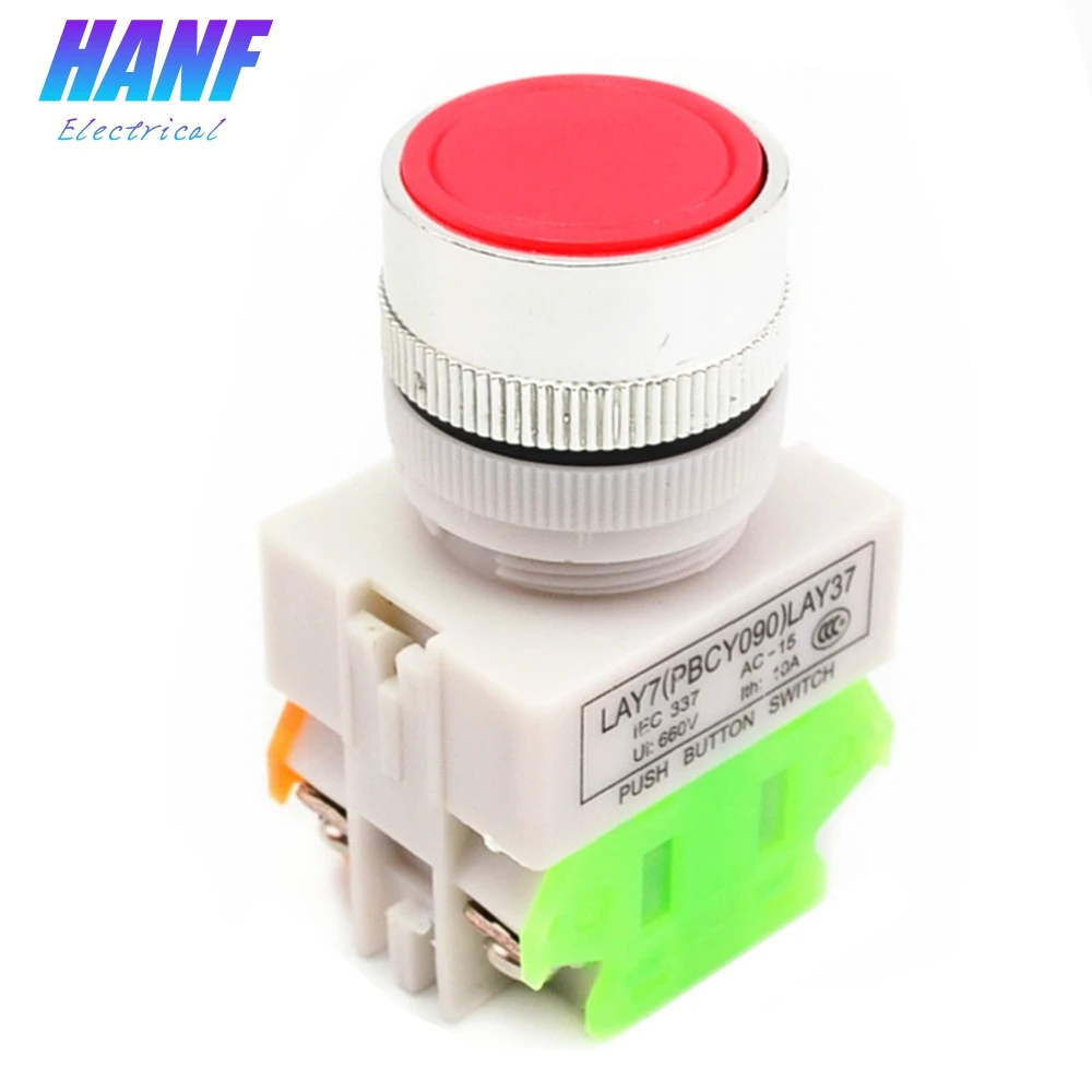 22mm Red 1NO 1NC Momentary Push button switches LAY37 Y090 Flush