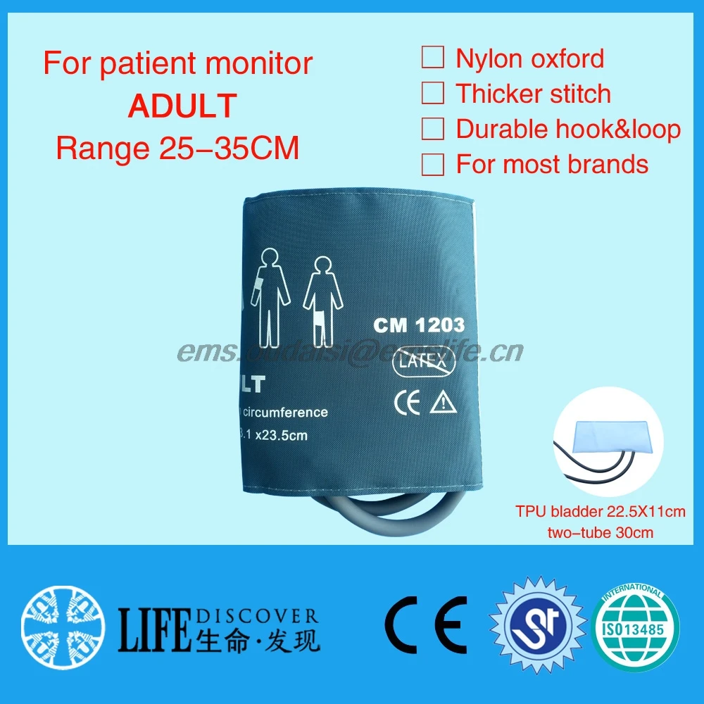 

Adult reusable blood pressure cuff nylon coat with two tube