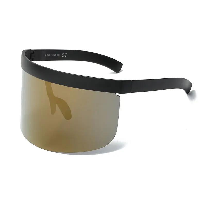 Солнцезащитные очки с козырьком, женские большие очки,, квадратные солнцезащитные очки, мужские винтажные ветрозащитные очки с плоским верхом - Цвет линз: Gold