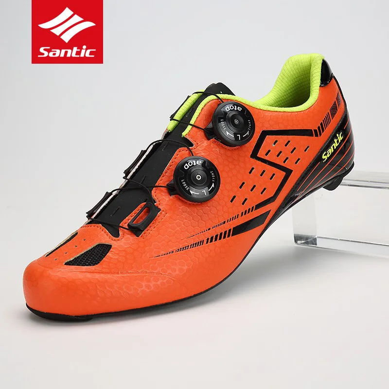 Santic Mens Breathable Carbon Fiber Bottom Cycling Shoes Ultralight Road Bike Shoes Auto-Locking Bi