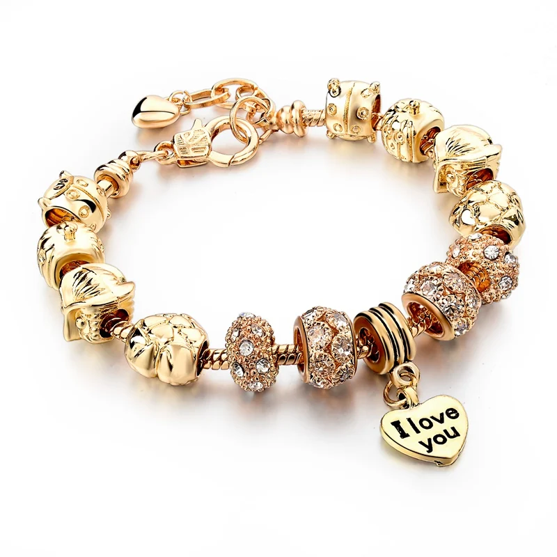 Attrtto золотые очаровательные браслеты для женщин DIY бусины хрустальные Браслеты& Браслеты Pulsera модные ювелирные браслеты SBR150325 - Окраска металла: heart