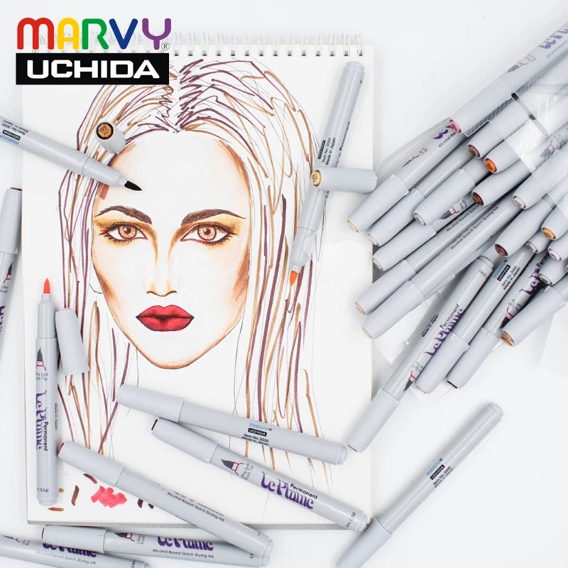

12/24/36 Marvy Soft Brush Art Marker Skin Colors LE PLUME PERMANENT Manga Comic Marker Pens Set For Drawing Design Made In Japan