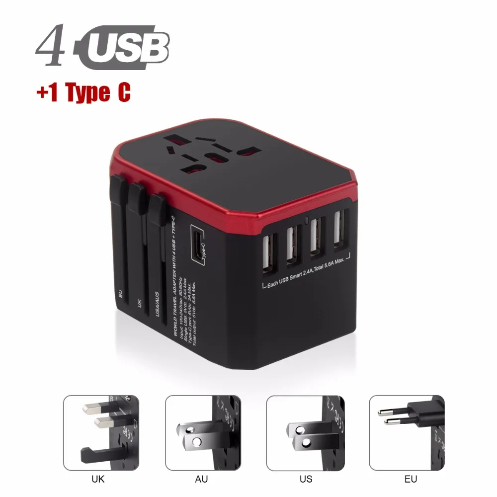 RU сток Hyleton Универсальный адаптер для путешествий USB адаптер питания зарядное устройство для телефона 4 USB AC по всему миру вилки для США, ЕС, Великобритании, Австралии type-C usb