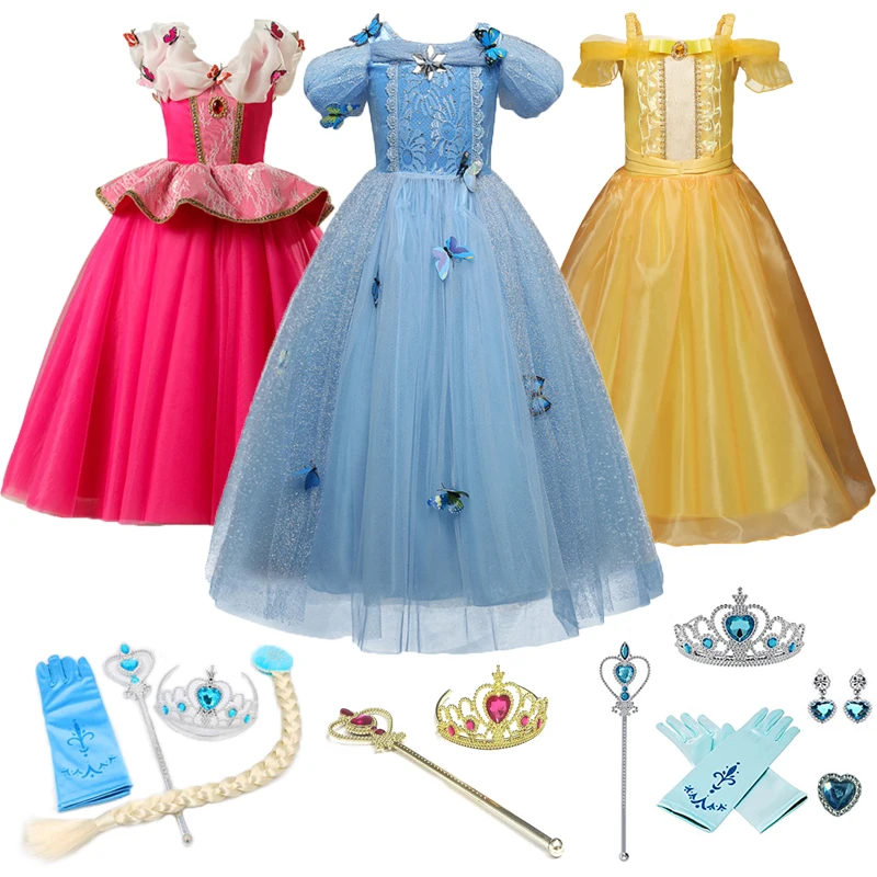 

Cosplay Belle Girls Dresses Cinderella Girls Elsa for Beauty and Beast Kids Party Clothing Christmas Halloween Princess Dress