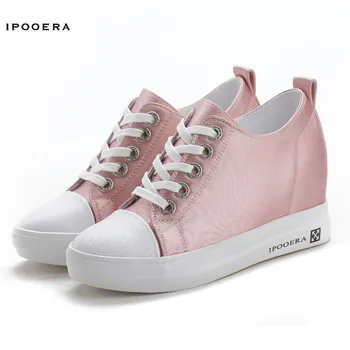 

New 2019 Autumn Black White Hidden Wedge Heels Casual Shoes Spring Women's Elevator High-heels Boots Women Sneakers 8cm Heels