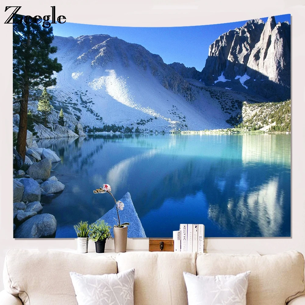 Zeegle Wall Hanging Tapestry Landscape Printed Polyester Tapestry Bedroom Decor Art Bedspread Background Cloth Soft Beach Towel
