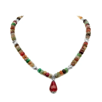 

Vintage Classic Natural Stone Jewelry Handcrafted Tourmaline Agates and Rubies Beaded Strand Necklace