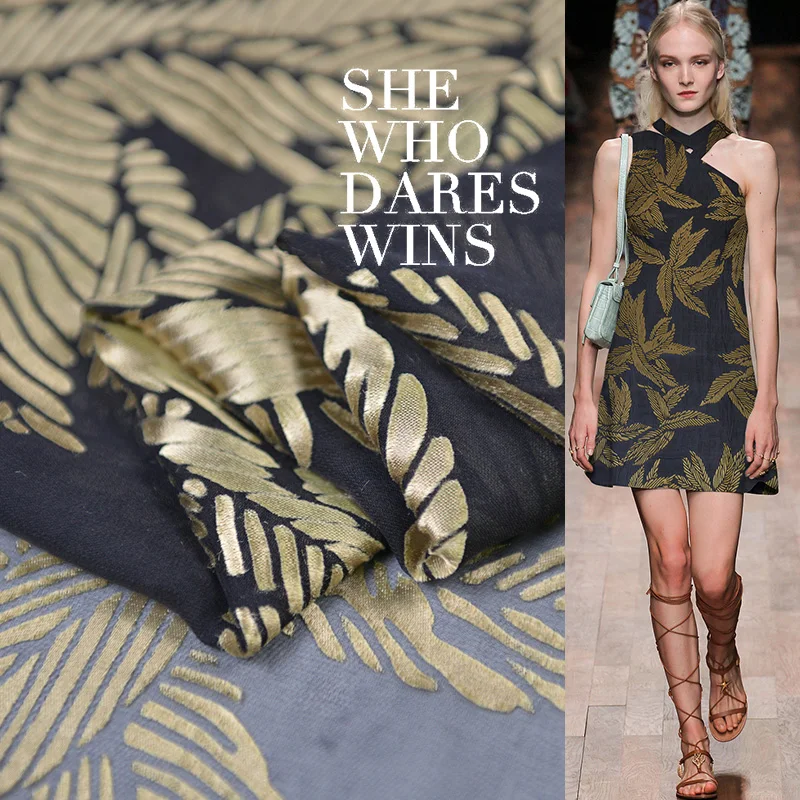 

New Golden Leaf Love Micro Perspective Rotten Tape Fabric Dress Half Skirt Fabric