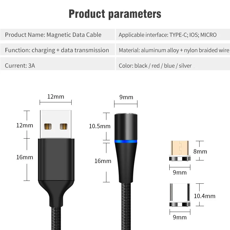 Магнитный зарядный кабель Micro usb type C 3A Быстрая зарядка USB-C type-C Магнитный зарядный кабель для samsung Xiaomi huawei