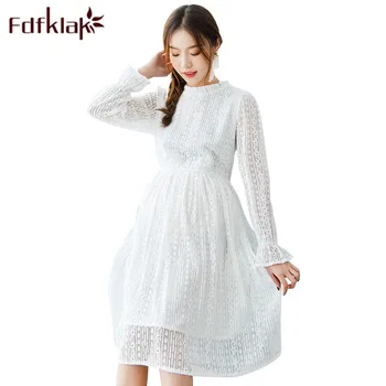 

Fdfklak White Home Sexy Lace Maternity Clothing Deep O-Neck Maternity Dress For Pregnancy Spring Summer Breastfeeding Dress F44