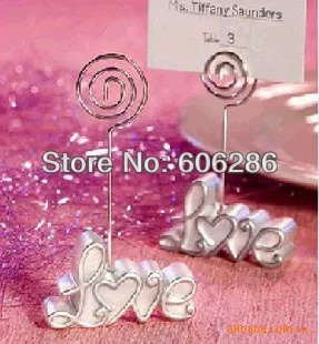 

Free shipping LOVE shape photo& Card holder 50PCS/LOT Charming' Silver Bell with Dangling Heart Charm wedding decoration