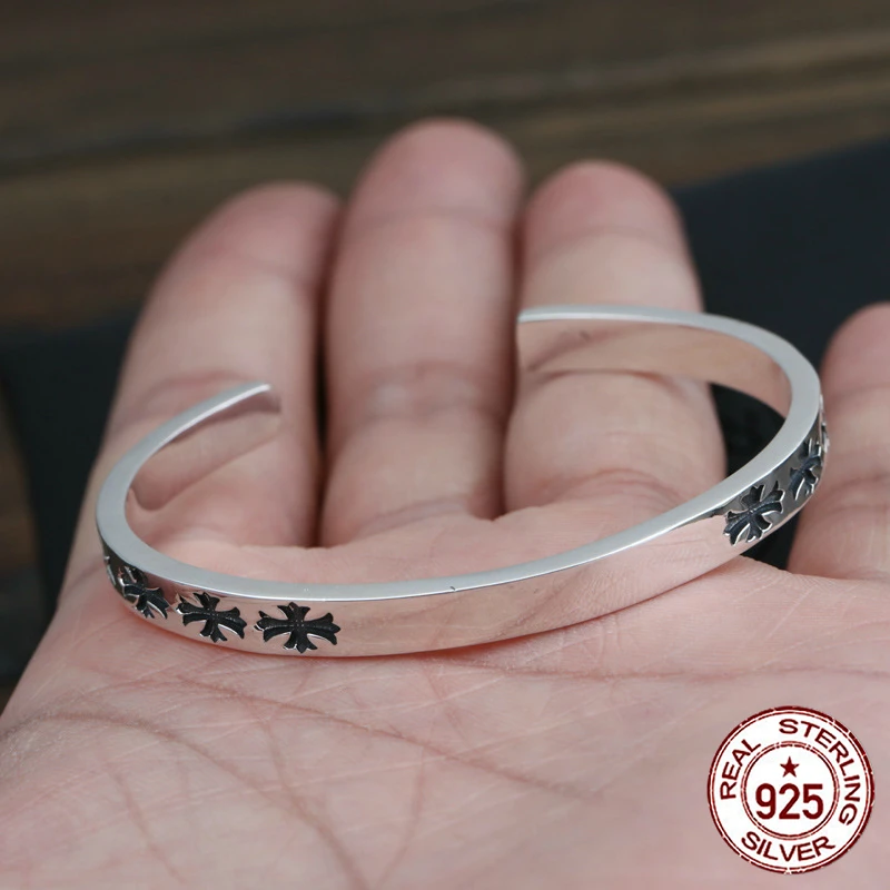 

100% S925 sterling silver men's bracelet personality fashion retro hip hop punk jewelry letter cross shape to send a gift hot