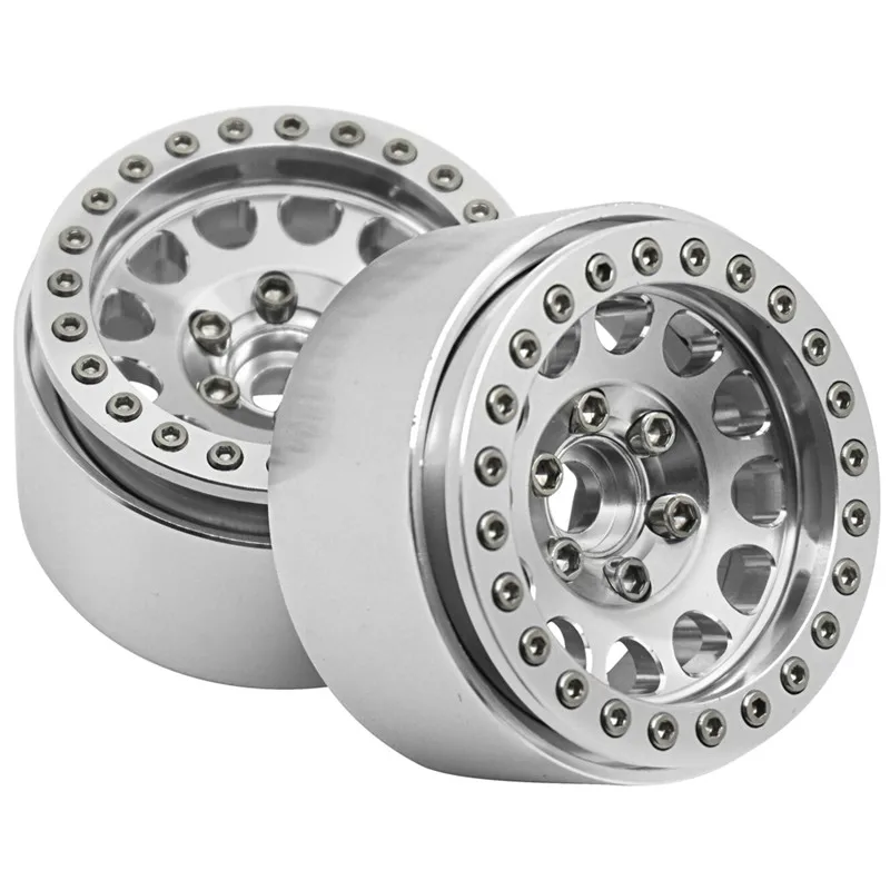 Bright silver 1.9 Alloy Metal Beadlock Wheel Rims for AXIAL SCX10 D90 TRX-4 RC 1/10 Car