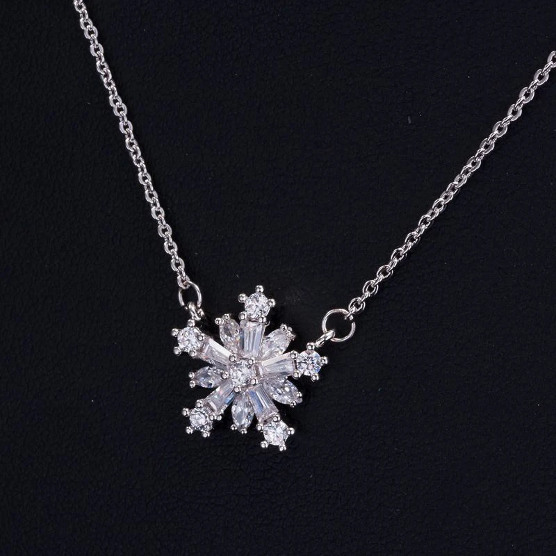 White Gold Plated Snow Flower CZ Diamond Costume Jewelry Necklace for ...