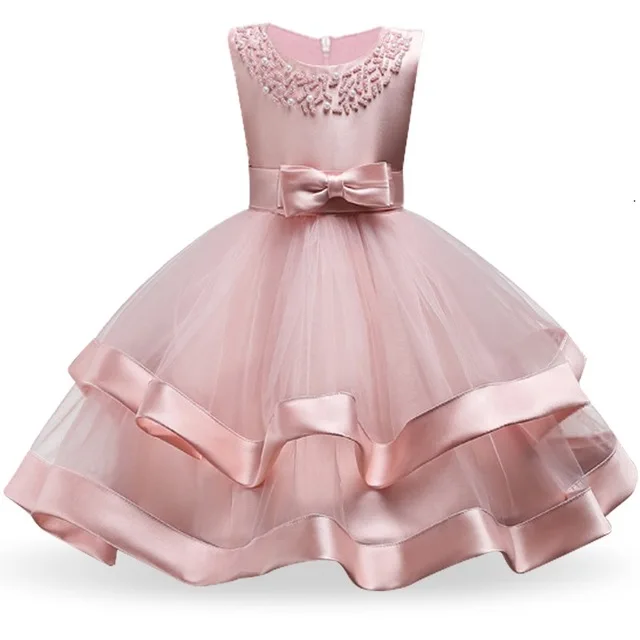 Новые Детские платья для девочек, платье-пачка принцессы, детское вечернее платье рождественское свадебное платье с цветами для девочек vestido, 5, 6, 7, 8 лет - Цвет: Pink