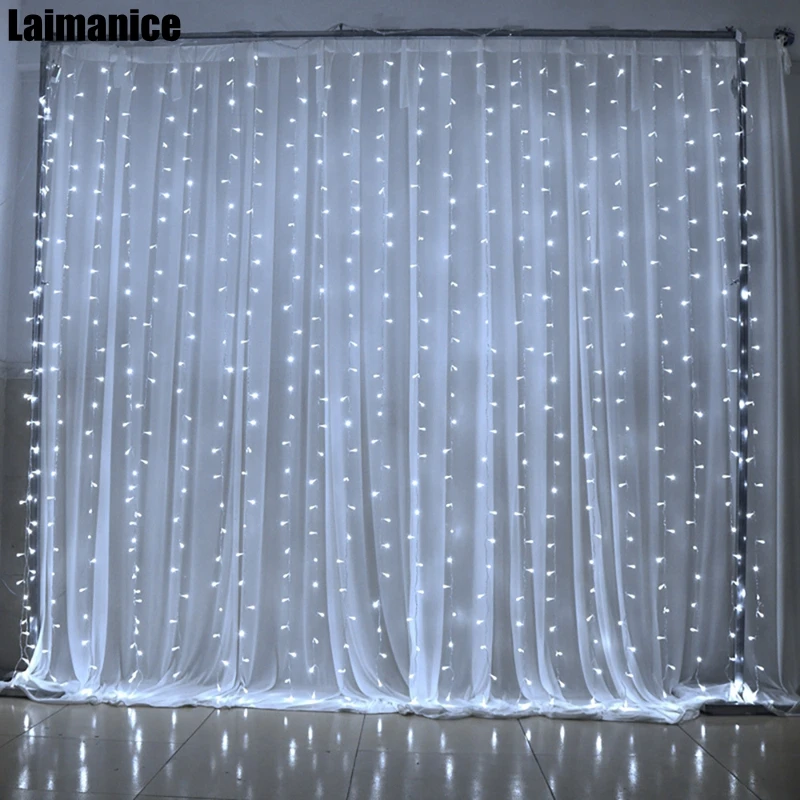 

Laimanice 4.5Mx3M 300 LED Outdoor Party Christmas xmas String Fairy Wedding Curtain Icicle Lights Lighting 8 Mode AC220V 110V