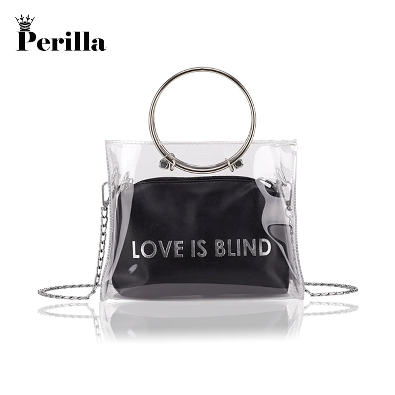 

Perilla 2018 Women Summer Transparent Trendy Composite Bag PVC Clear Handbag Lady Quilted plaid Bag Fashion Women Shoulder tote
